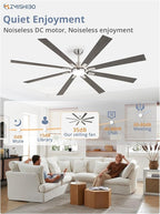 ZMISHIBO 80 inch Brushed Nickel Modern Ceiling Fans with Lights and Remote, Indoor/Outdoor Ceiling Fan for Living Room Patio, 6 Speed Reversible Quiet DC Motor, 3 CCT, Dual Finish Blades