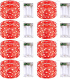 JMEXSUSS 8 Pack 50 LED Christmas Fairy Lights Battery Operated String Lights, 16ft Red Twinkle Fairy Lights Indoor Outdoor Waterproof for Mason Jars Bedroom Party Wedding Christmas Decorations