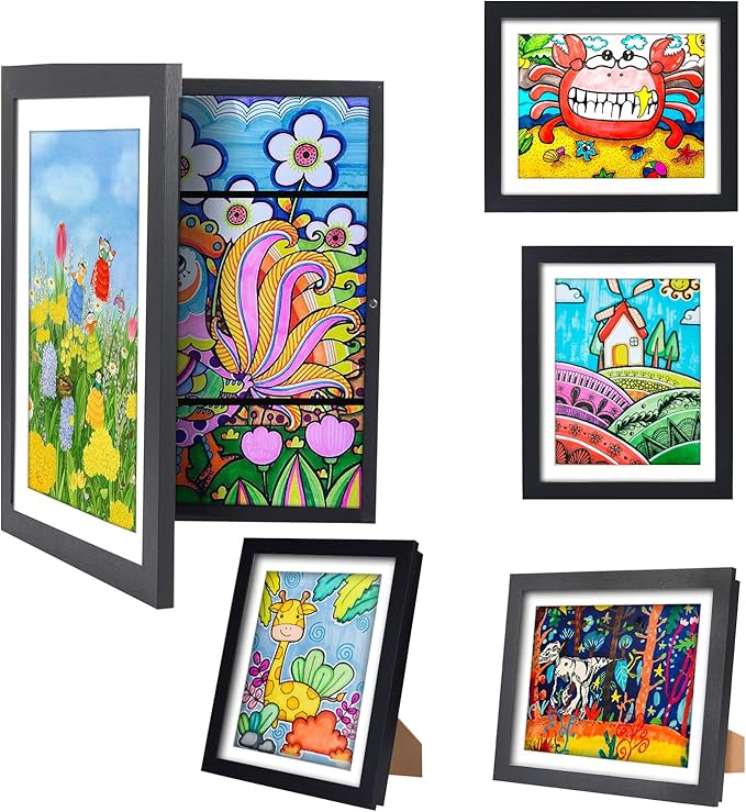 [4-Pack]Kids Artwork Frames Changeable - Kids Art Frame,Kids Art Frames Front Opening Holds 150,Children Art Projects Kids Art Frames,10x12.5 Picture Frame for Display Kid Art Work,With Storage(Black)