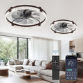 LEDIARY 2 Pack 24 Inch Modern Ceiling Fans with Lights and Remote, Dimmable Flush Mount Ceiling Fan, Brown Low Profile Ceiling Fan with 3 CCT and 6 Speeds