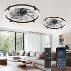LEDIARY 2 Pack 24 Inch Modern Ceiling Fans with Lights and Remote, Dimmable Flush Mount Ceiling Fan, Brown Low Profile Ceiling Fan with 3 CCT and 6 Speeds