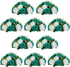 NUPTIO Flower Wedding Centrepieces for Tables - 10 Pcs 9.5in Diameter Teal & White Artificial Flowers Rose Ball for Centerpieces Table - Fake Rose Arrangements for Weddings Birthday Party Decorations