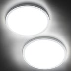SunRider 2-Pack LED Flush Mount Ceiling Light Fixture, 6000K Cool White, 2400LM, 12 Inch 24W 240W Equiv. Round Flat Ceiling Lights, Non-Dimmable
