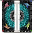 Viking Curtains Ancient Nordic Magic Rune Curtains Nordic Mythology Viking Bird Pattern Printed Curtains Bedroom Living Room Decoration Blackout Curtains W84 * L84 Inch