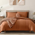 Monbix King Size Comforter Set - 7 Pieces Bed in a Bag King, Burnt Orange Bedding Sets with Comforter, All Seasons Down Alternative Comforter Bed Set with Sheets, Pillowcases & Shams