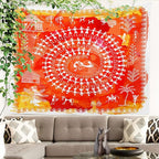Batmerry Tribal Art Abstract Tapestry, Traditional Ancient Tribal Indian Rural Wall Art Hanging Decoration Polyester Fiber White Ruffled Around for Dorm Room Bedroom Living Room, 39.1x59.1 inches