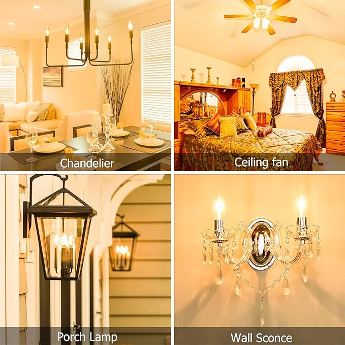 Cotanic E12 LED Bulb Dimmable 3000K Soft White, LED Candelabra Bulbs 60Watt Equivalent, Small Base Type B Light Bulbs, Candle Shape Chandelier Light Bulbs Clear Glass, 600LM, 10 Pack