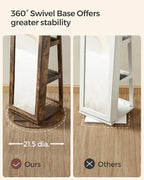 SONGMICS 360° Swivel Jewelry Cabinet, Lockable Jewelry Organizer with Full-Length Mirror, Rear Storage Shelves, Interior Mirror, Jewelry Armoire, Christmas Gifts for Women, Rustic Brown UJJC006X01