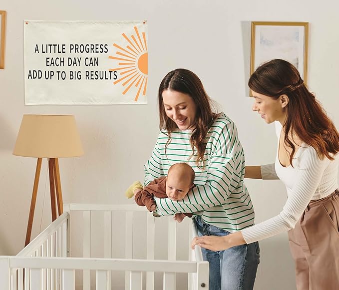 Mental Health Inspirational Rectangular Banner-Positive Affirmation Flag for Kids Teen Counselor Teacher,Classroom Therapy Office Homeschool Reading Room Wall Decor-A Little Progress Each