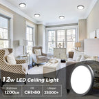 1PACK Flush Mount LED Ceiling Light Fixture - Black, 6.5Inch 12Watt, Dimmable & 3 Color Selectable - 1200LM Low Profile Light for Kitchen, Bedroom, Hallway, Porch