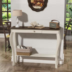ChooChoo Narrow Farmhouse Console Table with Drawer, Chic Accent Sofa Entryway Table with Shelves for Entryway, Living Room, Hallway, Soft White