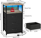 Fixwal Night Stand with Charging Station, LED Nightstand with Fabric Drawers, End Table with PU Finish, Bed Side Table, French Oak