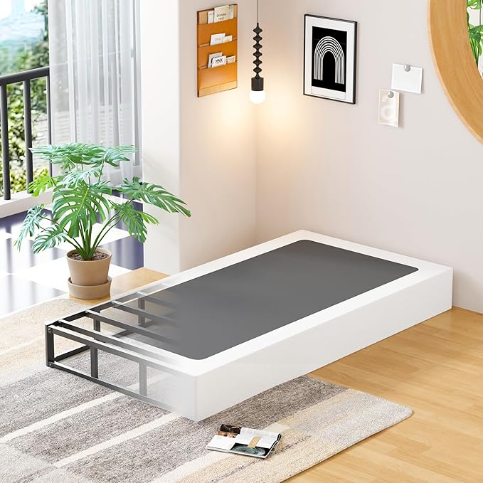 EMODA 9 Inch Twin Box Spring Heavy Duty Metal Mattress Foundation Bed Base with Fabric Cover, Easy Assembly