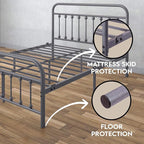 Golden Gate Beds Victorian Vintage Style Metal Bed Frame with Wrought Iron Headboard and Footboard, Classic Platform Bedframe Storage, No Box Spring Needed, Mattress Foundation, Silver, Queen Size
