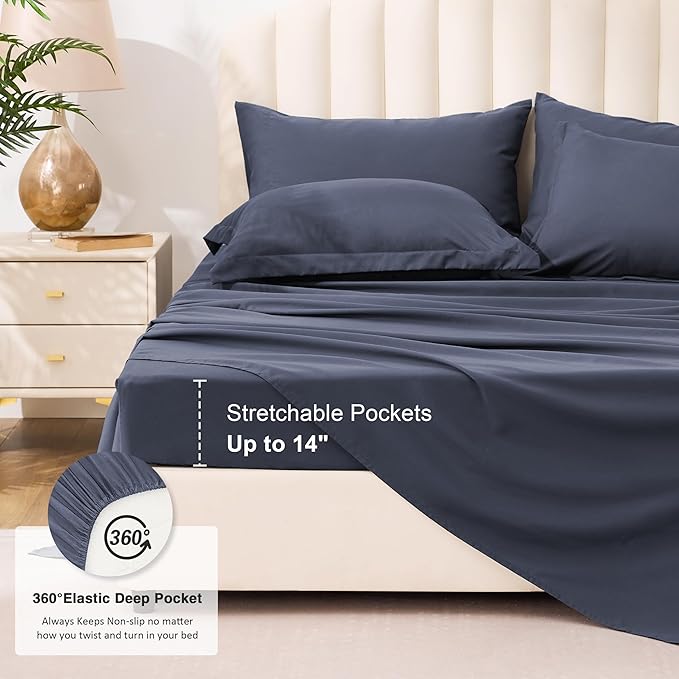 Love's cabin Twin Comforter Set Indigo Blue, 5 Pieces Twin Bed in a Bag, All Season Bedding Sets with 1 Comforter, 1 Flat Sheet, 1 Fitted Sheet, 1 Pillowcase and 1 Pillow Sham