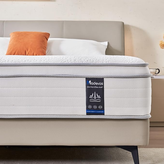 Full Size Mattress, 10 Inch Hybrid Mattress in a Box, Memory Foam and Individual Pocket Springs, Fiberglass Free, Soft and Breathable, Medium Firm Feel