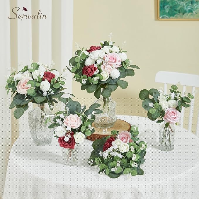 Serwalin 200 Pcs 7 Kinds Mixed Artificial Eucalyptus Leaves Stems Bulk Faux Silver Dollar Eucalyptus Leaves Real Touch Greenery Branches for Wedding Floral Arrangement Table Centerpieces Home Decor