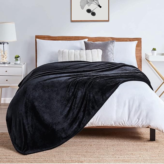 Walensee Fleece Blanket Plush Throw Fuzzy Lightweight (California King Size 108x102black) Super Soft Microfiber Cal King Size Flannel Blankets for Couch, Bed, Sofa Warm and Cozy for All Seasons
