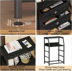 Furnulem Black Night Stand, Small Dresser for Bedroom, Nightstand with 3 Fabric Storage Drawers and 2-Tier Shelf, End Table Side Furniture for Closet, Hallway, Nursery, Sturdy Steel Frame, Wood Top