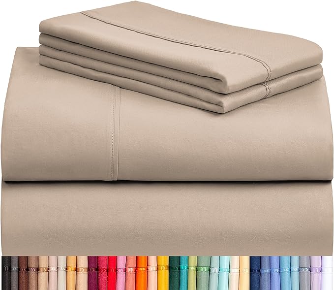 LuxClub 4 PC California King Sheet Set, Breathable Luxury Bed Sheets, Deep Pockets Wrinkle Free Cooling Sheets Machine Washable Hotel Bedding Silky Soft - Light Khaki Cal King