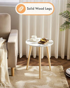 Apicizon Round Side Table Set of 2, White Nightstand Coffee End Table for Living Room, Bedroom, Small Spaces, Modern Home Decor Bedside Table with Natural Wood Legs, 16.5 Inches