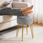IBUYKE Velvet Storage Footrest Stool Ottoman, Makeup Vanity Stool Side Table with Golden Steel Legs Removable Cover, Coffee Table Top Cover, Grey LG-20G
