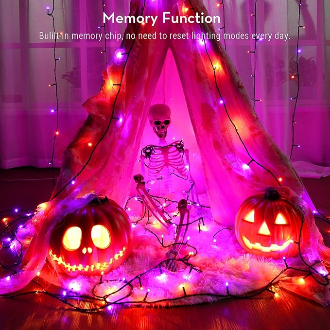 ODEETRONIC Orange Purple Lights, 164ft 500LED Outdoor Halloween String Lights, Plug in Orange Halloween Light with 8 Modes, Twinkle Purple Mini Light Timer Waterproof for Indoor House Tree Party Decor