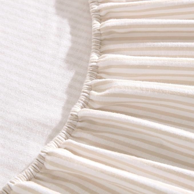 Laura Ashley - Flannel Sheets King Size, Anti-Pilling & Wrinkle Resistant Cotton, Touchably Soft for All-Season Comfort - Bed Sheets with Matching Pillowcases & Fitted Sheet (Oxfordshire Stripe Beige)