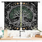 Life Tree Curtains, Hippie Sun Moon Trippy Tree of Life Bohemian Mandala Aesthetci Mystic Witchy Blackout Window Drapery Treatments for Bedroom Living Room Bathroom Decor, 55x39 Inch