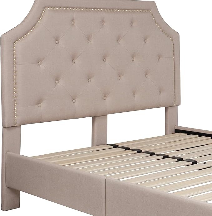 Flash Furniture Brighton Full Size Tufted Upholstered Platform Bed in Beige Fabric