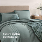 Monbix Full Size Comforter Set - 7 Pieces Sage Green Bed in a Bag Full Size Bedding Sets with Comforters, All Seasons Comforter with Sheets,Pillowcases & Shams