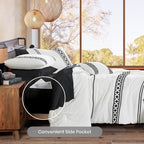 MaiRêve Embroidery Boho Comforter Sets Full Size - 7 Piece, Farmhouse Western White Black Comforter Set, All Season Bed in A Bag Full Size with Sheets, Pillowcases & Shams