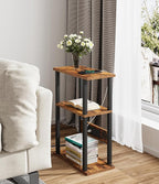 Narrow Side Table with Charging Station, 2 Set Skinny End Tables for Small Spaces, Sofa Beside-Table with Storage Shelf, Slim Nightstand with USB Ports Outlet, Couch Tables Rustic Brown UTBT003F2