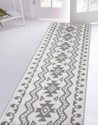 Custom Size Southwestern Style Runner Rug Mat for Wide Hallway Entryway Kitchen Laundry Room with Slip Resistant Latex Rubber Backing, Aztec Light Grey, 31 inch X 10 feet