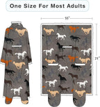 Catalonia Sherpa Wearable Blanket with Sleeves & Foot Pockets for Adult Women Men, Comfy Snuggle Wrap Sleeved Throw Blanket Robe, Gift Idea, Taupe Horse