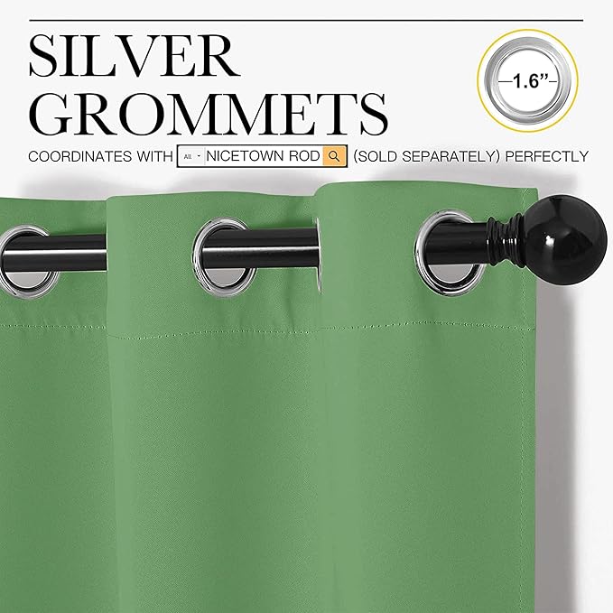 NICETOWN Froest Green Blackout Curtains 86 inches Length for Living Room, 2 Panels, 55" Wide, Thermal Insulated Long Drapes for Large Window
