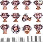 DEELF 12 Packs Kitchen Cabinet Knobs, 40 mm Crystal Cabinet Knobs, Diamond Dresser Handle Drawer Pulls, Dresser Knobs for Cabinets and Drawers, Rose Gold Base