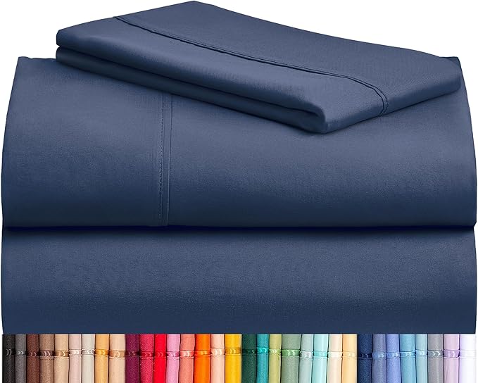 LuxClub Twin XL Sheets - Soft Kids Twin Bed Sheets for Boys and Girls, 3 PC Deep Pockets Wrinkle Free Kids Fitted Sheets Machine Washable Hotel Bedding Silky Soft- Navy Twin XL
