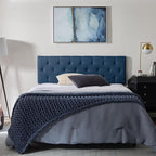 Lucid Mid-Rise Upholstered Headboard - Diamond Tufted - Padded Polyester - Adjustable Height from 34” to 46” - Easy Assembly - Bed Frame or Wall Mount - Sturdy - Cobalt - Queen Size