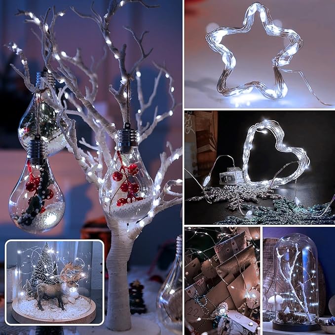 12 Pack Fairy Lights Battery Operated 7ft 20 LED Mini String Twinkle Silver Wire Firefly Starry for Mason Jars Wedding Party Christmas Centerpiece Table Decorations, Cool White