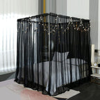 Akiky Canopy for Girls Room Bed Curtains Elegant Sheer Curtain for Twin Full Queen King Size Bed Drapes,8 Panels Canopies with Light,Room Décor(Full/Queen,Black)