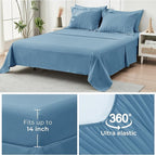 HYMOKEGE Mineral Blue California King Comforter Set Seersucker 7 Pieces, All Season Luxury Bed in a Bag for Bedroom, Bedding Set with Comforter, Sheets, Pillowcases & Shams
