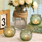 DARJEN Green Votive Candle Holders Set of 24- Round Glass Candle Holders Bulk for Flameless LED Tea Waxes, Candle Holder for Wedding Shower & Home Table Decor, Various Parties