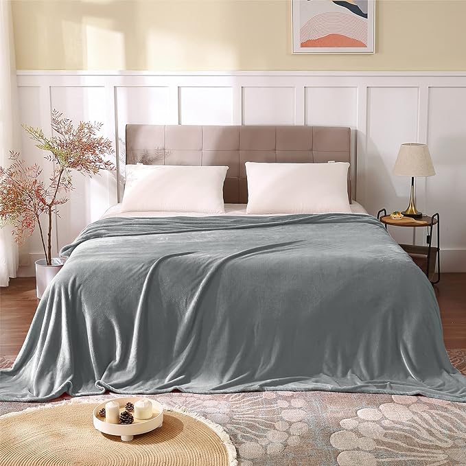 BEDELITE Fleece Blankets Queen Size Grey Throw Blankets for Bed, Luxury Plush Cozy Fuzzy Blanket 90x90 inches, Super Soft Warm Lightweight Throw Blanket All Seasons Suitable