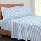 Mejoroom Striped Queen Size Sheet Set - Hotel Luxury 1800 Bedding Sheets & Pillowcases - Deep Pocket Fitted Sheet, Soft, Breathable, Wrinkle & Fade Resistant - 4 Piece (Blue Stripe)