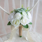 White Wedding Bouquets for Bride Bridesmaid, Artificial Sage Green Bride Flower Bouquet for Wedding Church Decoration Ceremony, Anniversary, etc, Roses Flowers