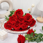 Ouddy Decor 20 Pcs Red Roses Artificial Silk Flowers Fake Roses Bouquet with Long Stems for Valentines Day Decor Wedding Home Party Table Centerpieces Bridal Bouquet DIY Floral Arrangment, Red