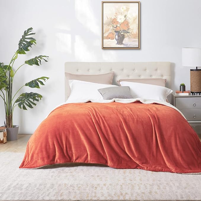 Walensee Sherpa Fleece Blanket (Queen Size 90”x90” Coral) Plush Throw Fuzzy Super Soft Reversible Microfiber Flannel Blankets for Couch, Bed, Sofa Ultra Luxurious Warm and Cozy for All Seasons