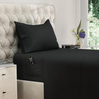DREAMCARE Twin XL Sheet Sets – 3pcs Cooling Sheets – up to 21” Extra Deep Pocket Twin XL Sheets Set – Hotel Luxury Sheets & Pillowcases – Superior Softness 100% Fine Microfiber with Side Pocket –Black