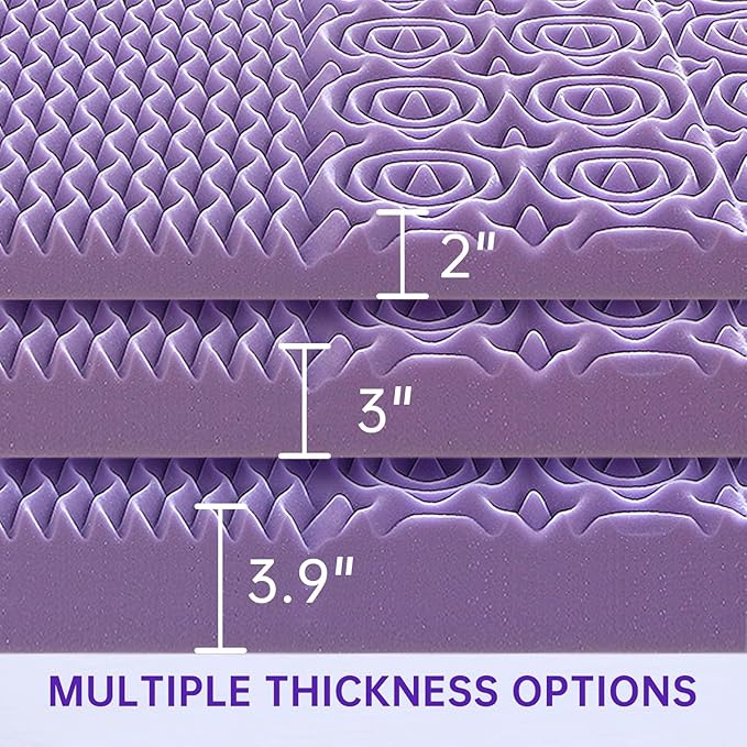MUXHOMO 2 Inch 7-Zone King Mattress Topper, Egg Crate Foam Mattress Topper King Size for Back Pain, Lavender Cooling Gel Infused Bed Pad, CertiPUR-US and Oeko-TEX Certification (76"×80")